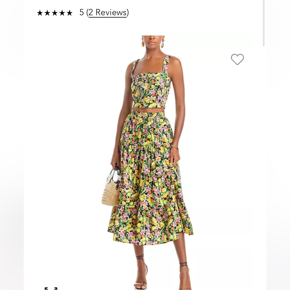 Aqua fruit print crop top and midi skirt set, both size small, worn once